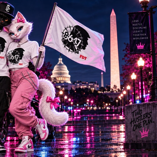 Lifestyle mockup of the 8647 FDT flag in Washington, DC