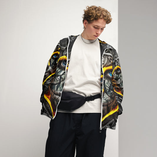 Inferno Skull Vision windbreaker by Honest Hustle World with skull-and-flame graphic, front view