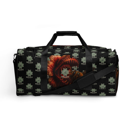 Duffle from Honest Hustle World — BLOOM Trap & Truth flower-and-bee graphic, front view
