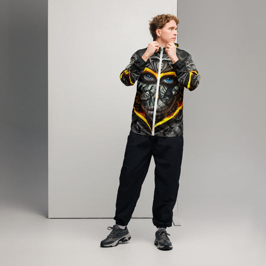 Inferno Skull Vision windbreaker by Honest Hustle World with skull-and-flame graphic, front view