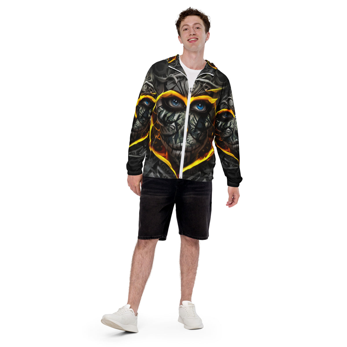 Inferno Skull Vision windbreaker by Honest Hustle World with skull-and-flame graphic, front view