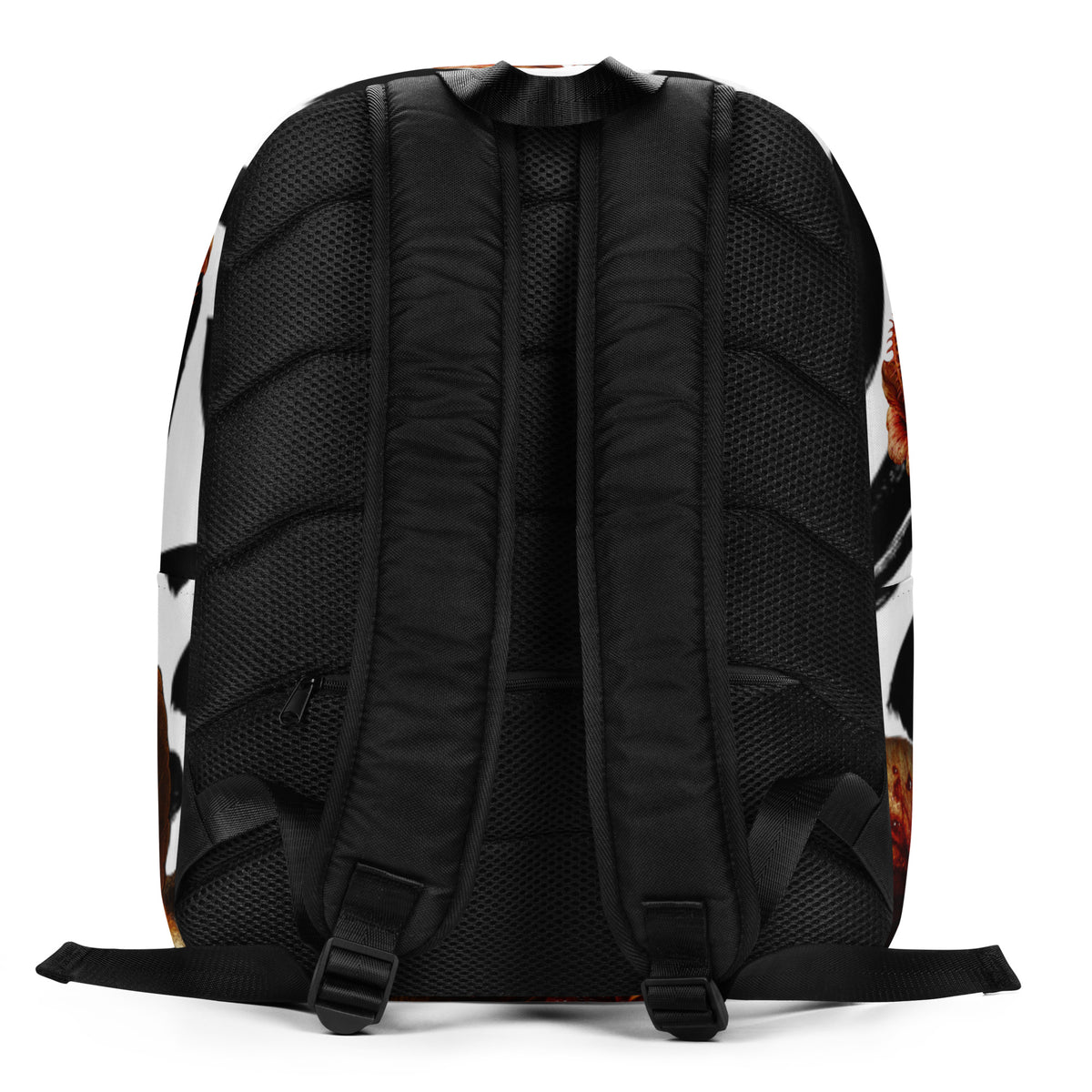 Backpack from Honest Hustle World — BLOOM Trap & Truth flower-and-bee graphic, back view