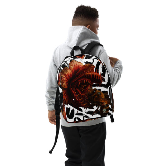 Backpack from Honest Hustle World — BLOOM Trap & Truth flower-and-bee graphic, right-front view