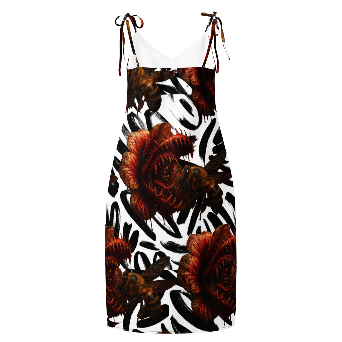 Predator Bloom slip dress by Honest Hustle World with flower-and-bee graphic, back view