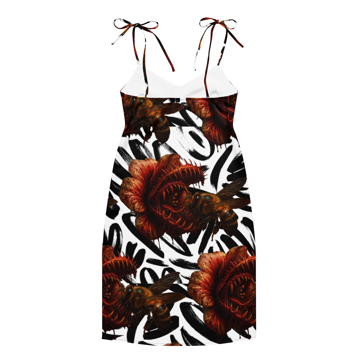 Predator Bloom slip dress by Honest Hustle World with flower-and-bee graphic, back view