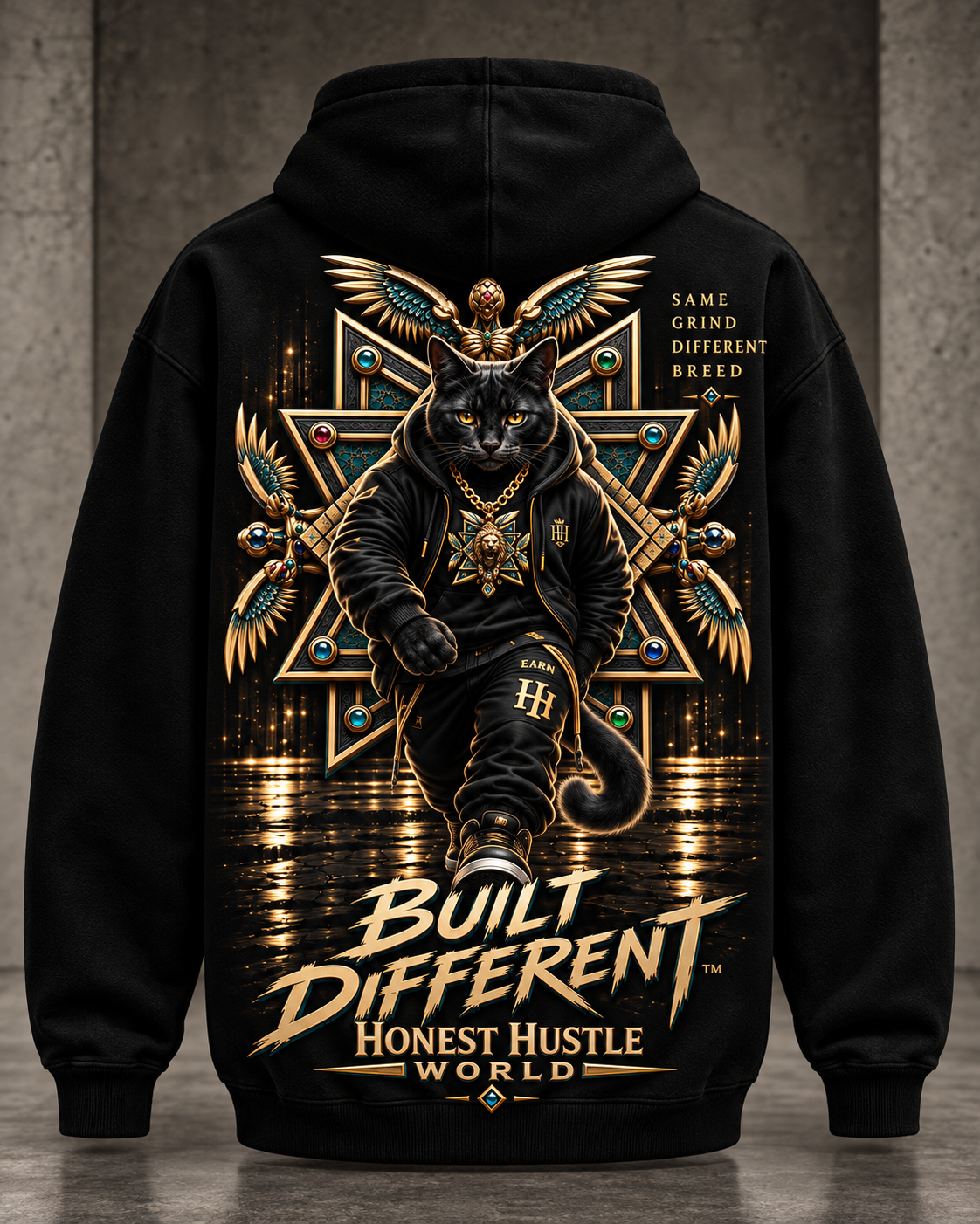 BUILT DIFFERENT Black Cat Heavyweight Hoodie back mockup