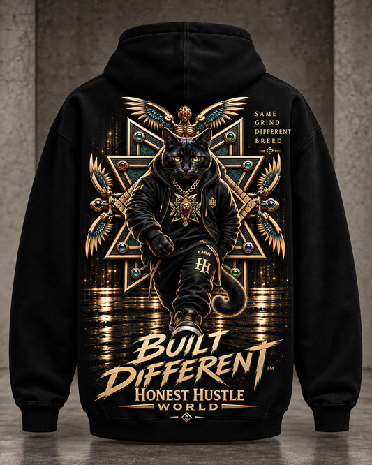 BUILT DIFFERENT Black Cat Heavyweight Hoodie back mockup