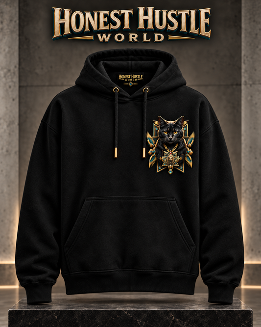 BUILT DIFFERENT Black Cat Heavyweight Hoodie front mockup