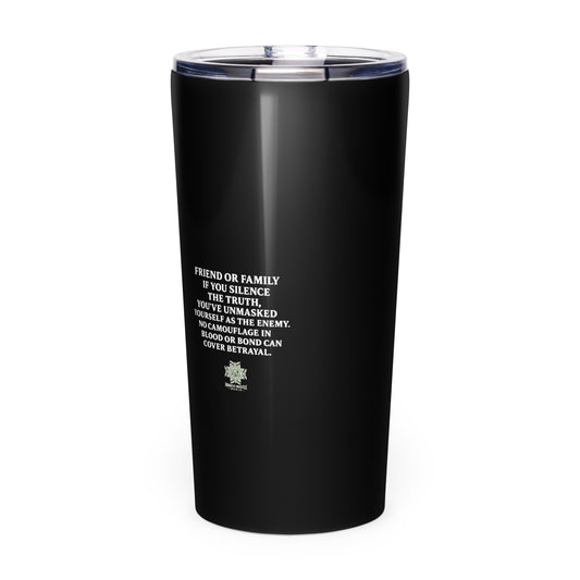 Tumbler from Honest Hustle World — BLOOM Trap & Truth flower-and-bee graphic, back view